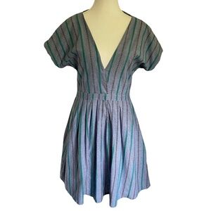 Sitka Cotton V-neck -open back blue 100% cotton dress. casual lunch party. Sz S